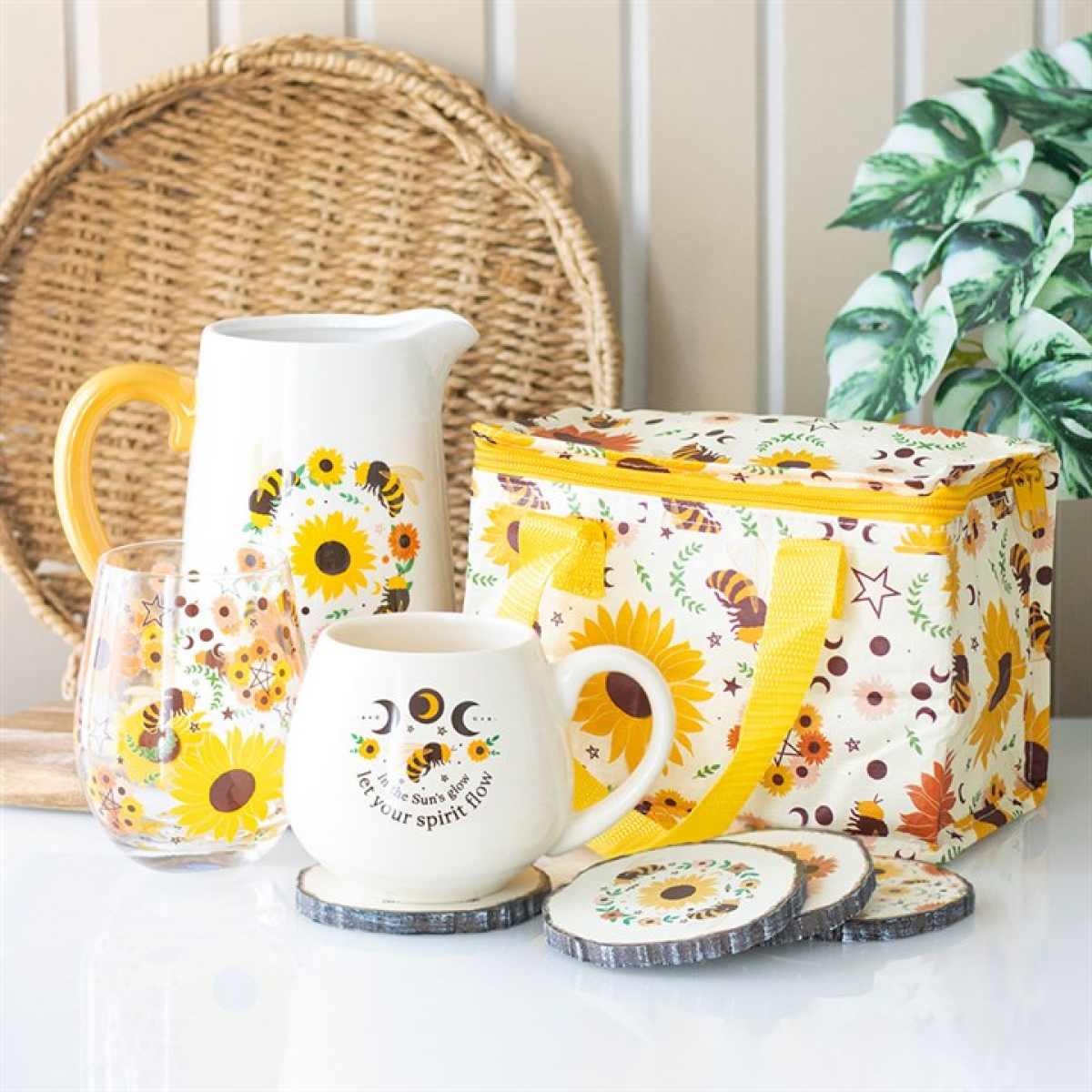 Bee Radiant Wood Slice Coaster Set